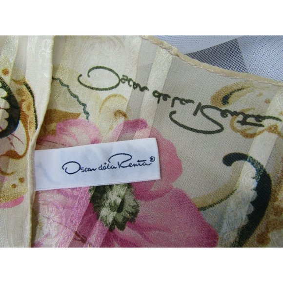 Vintage Oscar De La Renta Silk Scarf Pink Blue Floral Roses Long 52x11 - Picture 6 of 7